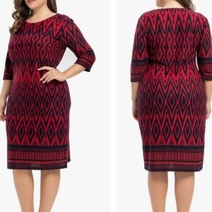 Chicwe Red Zigzag Knee-length Shift Dress- Size 3X
